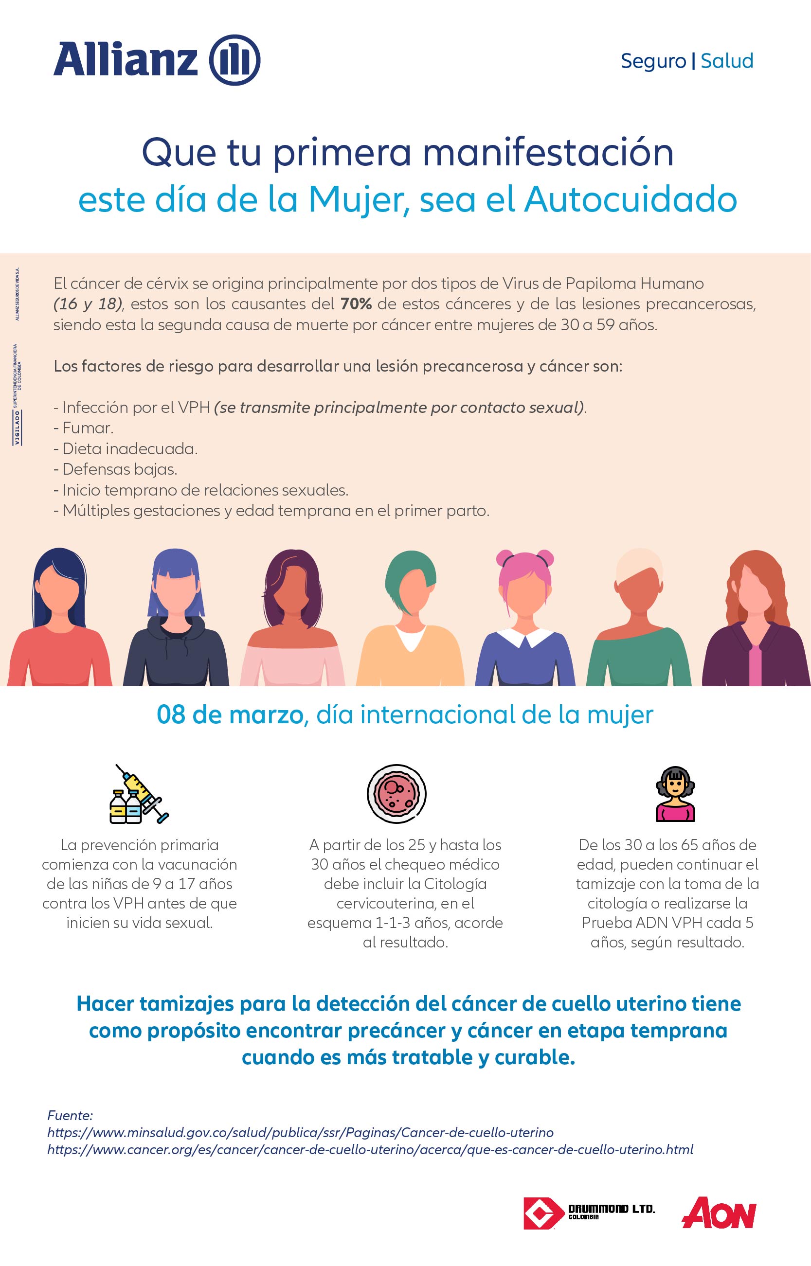 Día internacional de la Mujer. Prevención cáncer de cervix. 